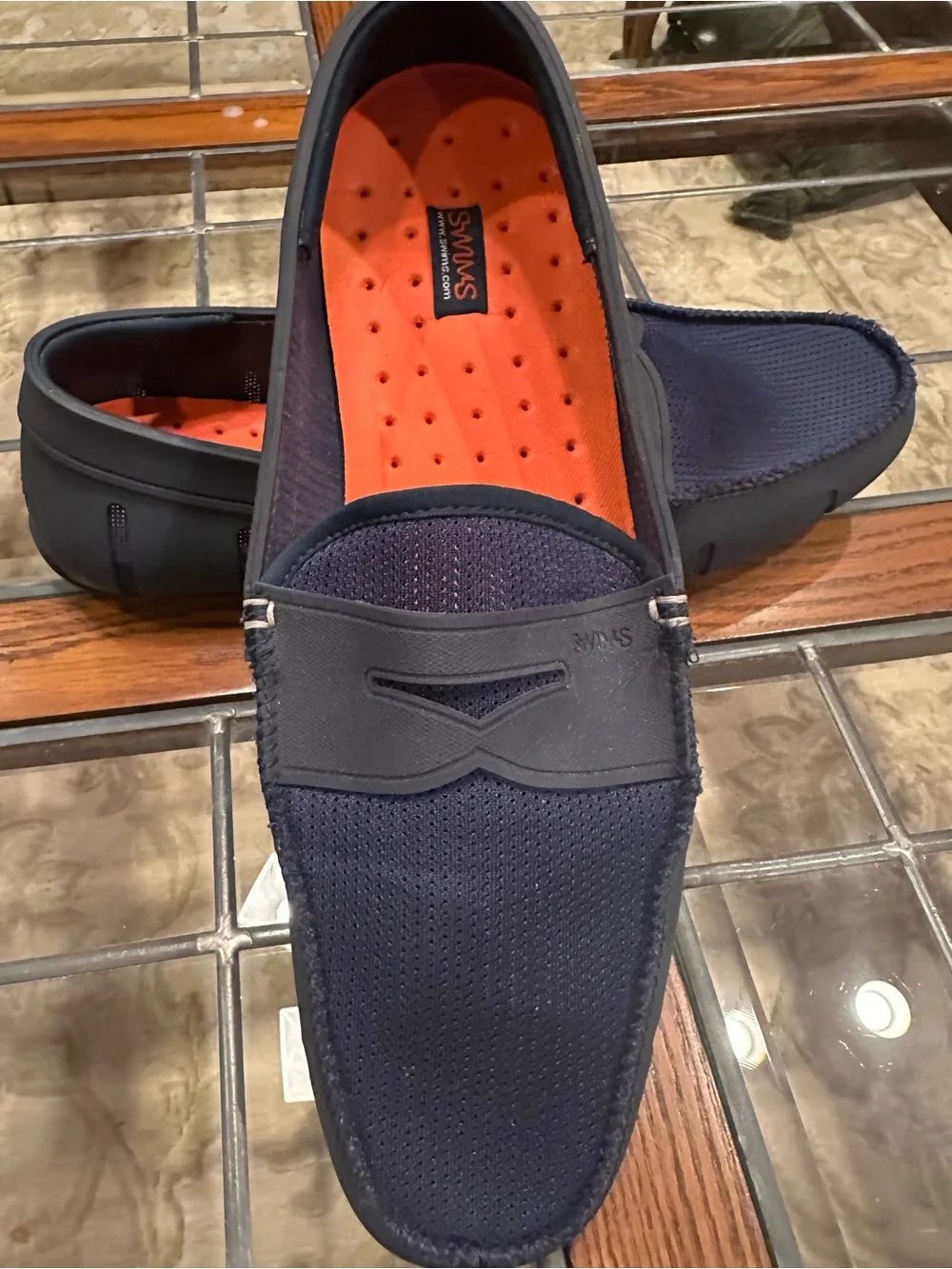 SWIMS Men's Size 13 Loafers Navy Blue Orange Mesh Water Shoes Boat